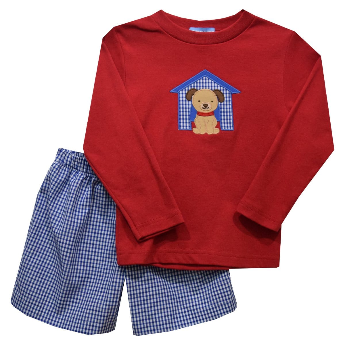 Vive La Fete Vive La Fete Puppies Applique Long Sleeve Boys Short Set - Little Miss Muffin Children & Home