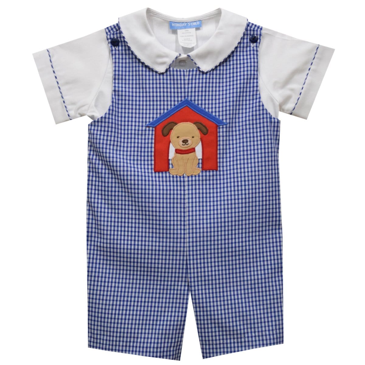 Vive La Fete Vive La Fete Puppies Applique Royal Check Shortall and Short Sleeve Shirt - Little Miss Muffin Children & Home