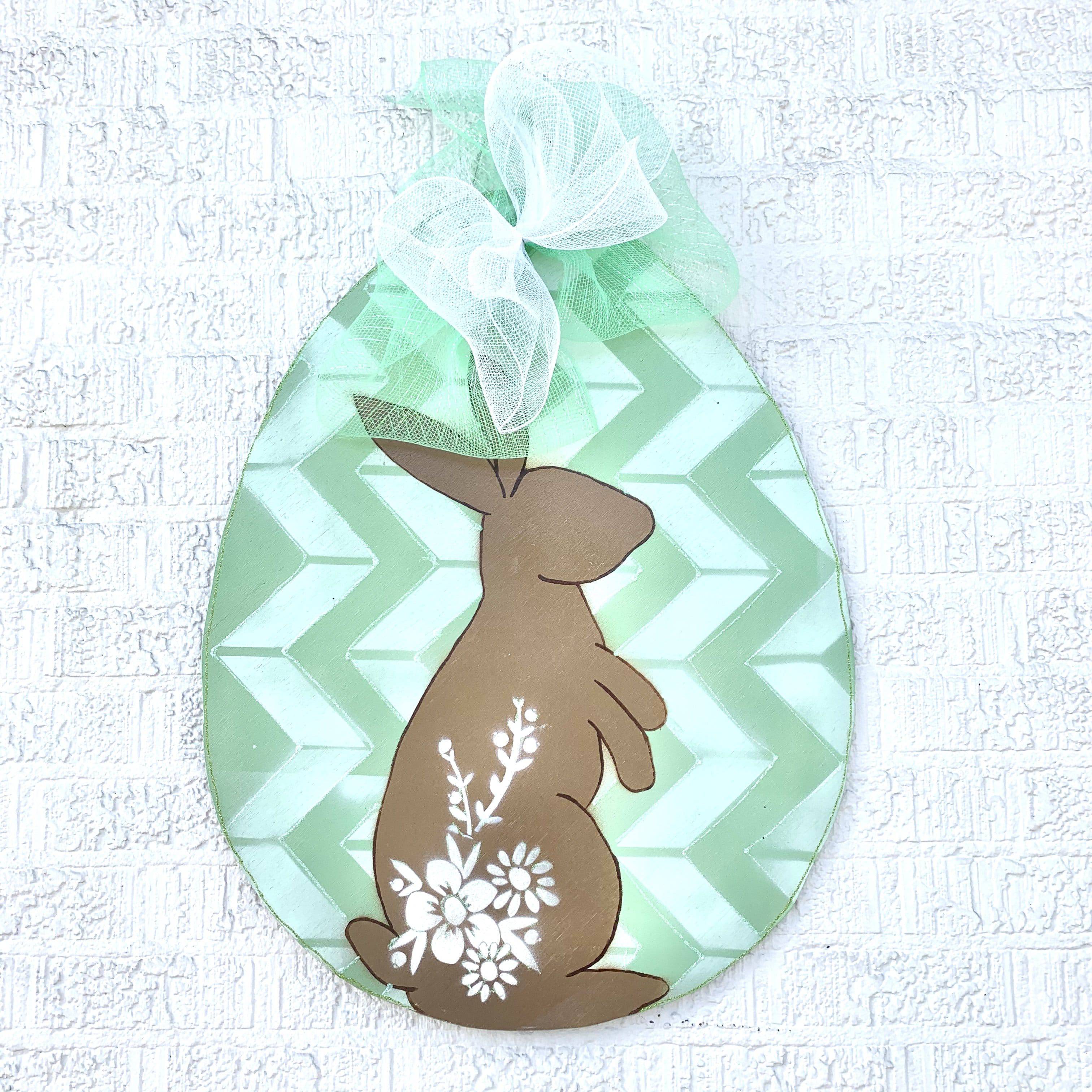 Toodle Lou Designs - Toodle Lou Designs Egg With Bunny Silhouette Wooden Door Hanger - Little Miss Muffin Children & Home