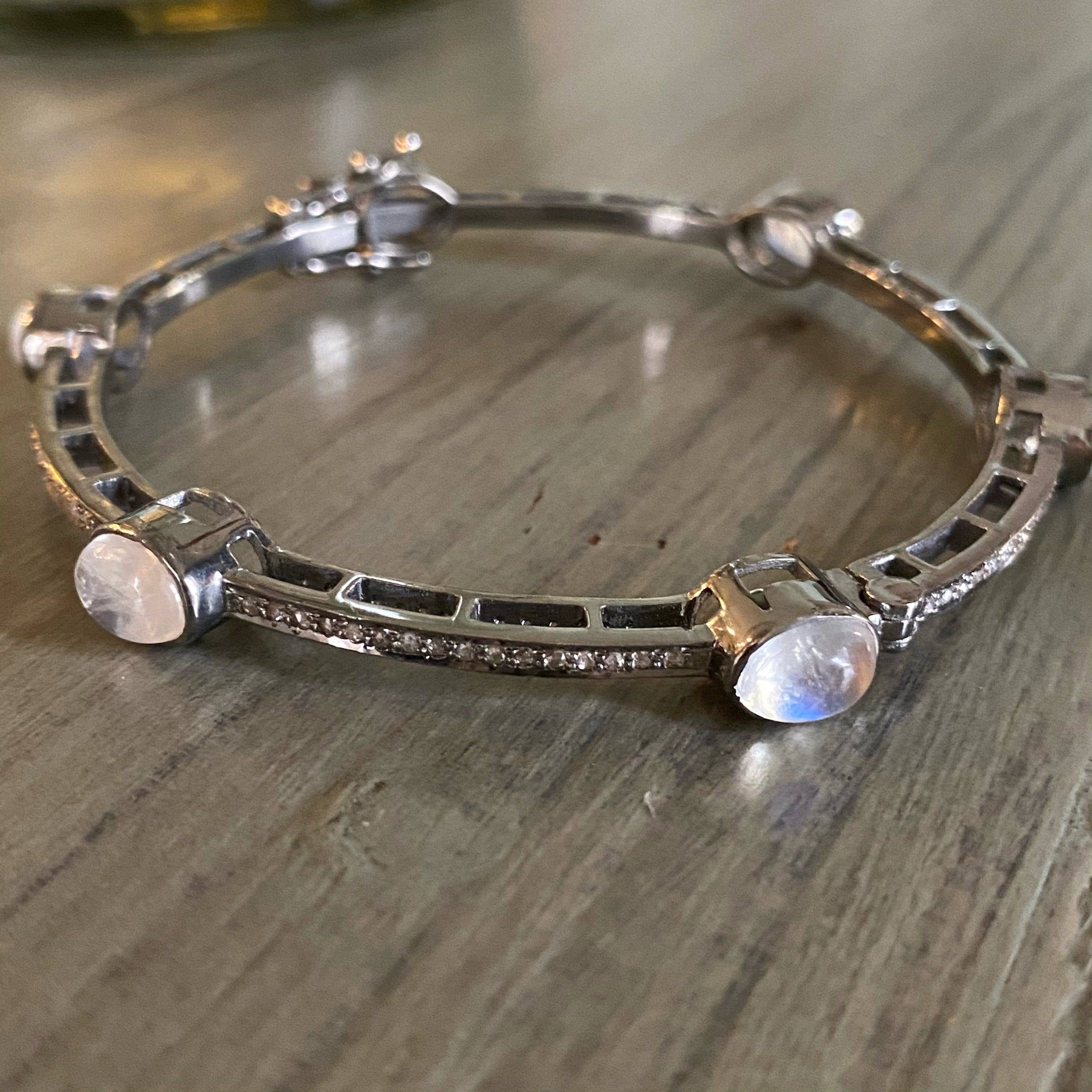 Benazir Collection - Benazir Collection Sterling Silver Moonstone & Diamond Bangles - Little Miss Muffin Children & Home