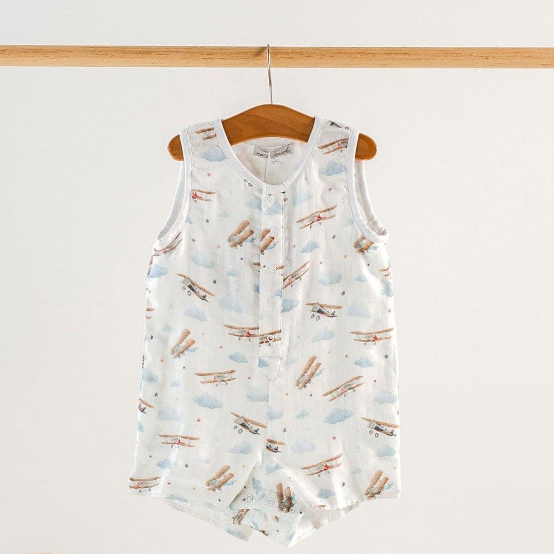 Nola Tawk Nola Tawk Just Plane Awesome Organic Muslin Shortall - Little Miss Muffin Children & Home