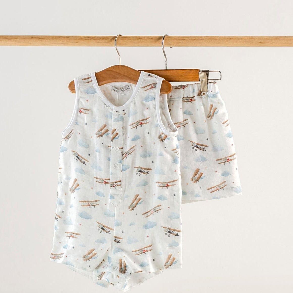 Nola Tawk Nola Tawk Just Plane Awesome Organic Muslin Shortall - Little Miss Muffin Children & Home