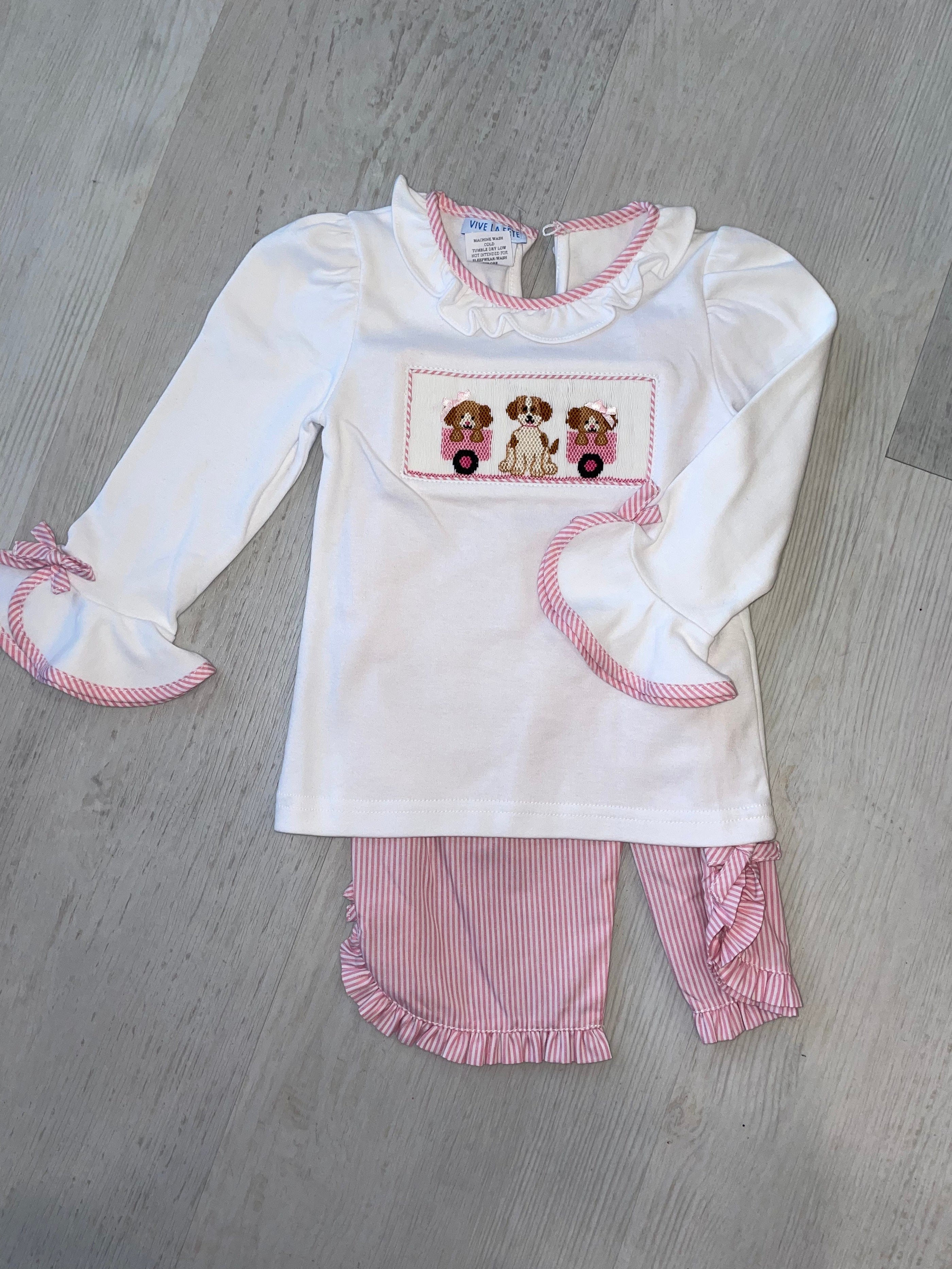 Vive La Fete Vive La Fete Puppies Smocked 2 Piece Pant Set - Little Miss Muffin Children & Home