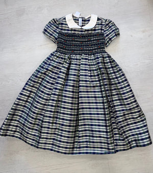 Vive La Fete Vive La Fete Navy and Green Silk Smocked Dress - Little Miss Muffin Children & Home