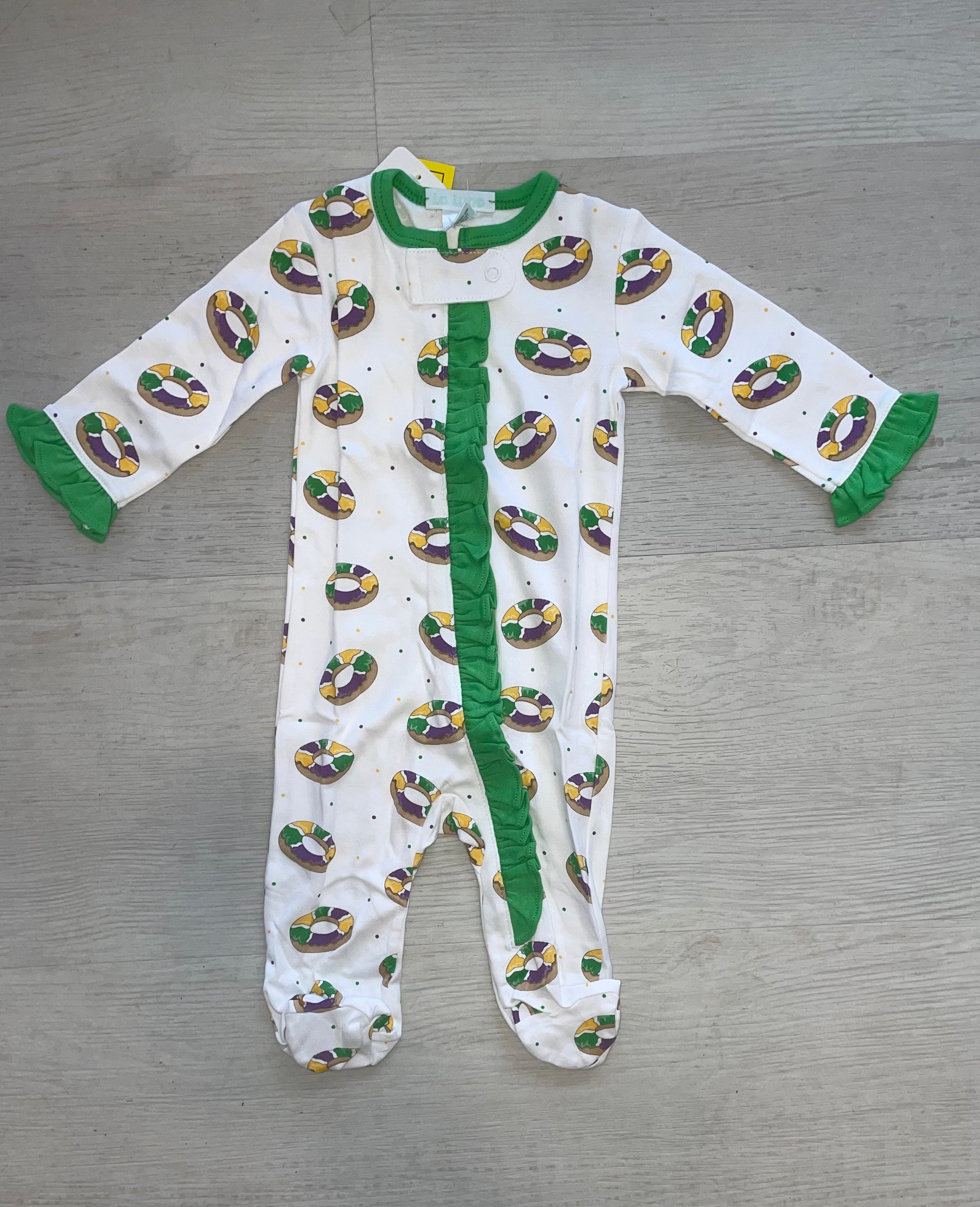Lulu Bebe Lulu Bebe Mardi Gras King Cake Girl Footie PJs - Little Miss Muffin Children & Home