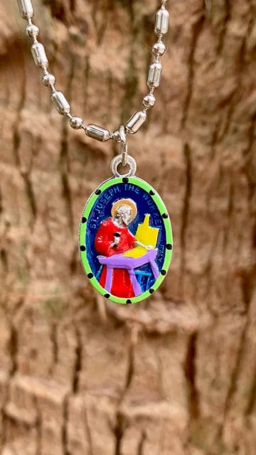 Saints For Sinners Saints For Sinners Saint Joseph the Worker Hand Painted Medal - Little Miss Muffin Children & Home