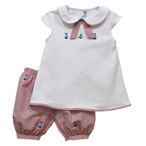 Vive La Fete Vive La Fete Anchor and Sail Embroidery Red Check Seersucker Short Set - Little Miss Muffin Children & Home