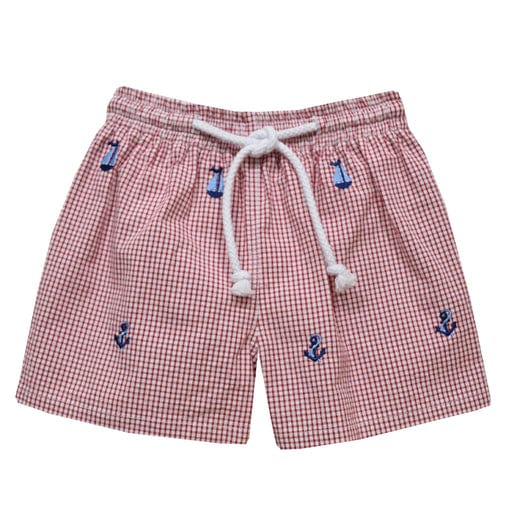 Vive La Fete Vive La Fete Anchor & Sail Embroidery Check Seersucker Swim Trunk - Little Miss Muffin Children & Home