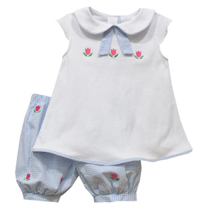 Vive La Fete Vive La Fete Tulip Embroidery Check Seersucker Short Set - Little Miss Muffin Children & Home