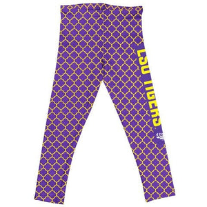 Vive La Fete Vive La Fete LSU Quatrefoil Leggings - Little Miss Muffin Children & Home