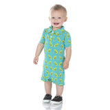 Kickee Pants - Kickee Pants Print Polo Romper in Neptune Ginkgo - Little Miss Muffin Children & Home