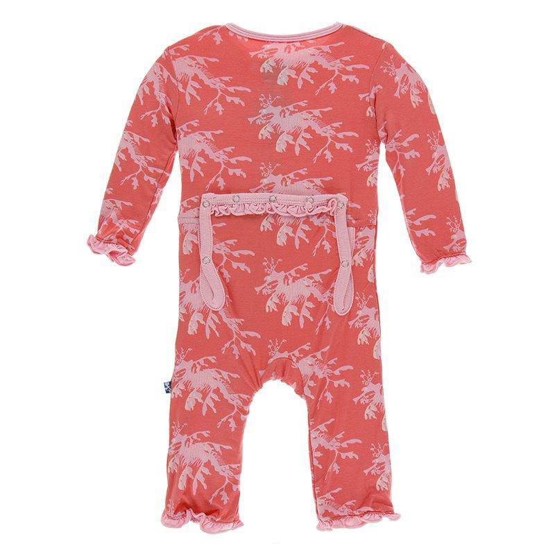 Kickee Pants - Kickee Pants Print Classic Ruffle Coverall in English Rose Leafy Sea Dragon - Little Miss Muffin Children & Home