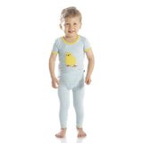 Kickee Pants - Kickee Pants Holiday Short Sleeve Appliqué Pajama Set in Spring Sky Fuzzy Chick - Little Miss Muffin Children & Home
