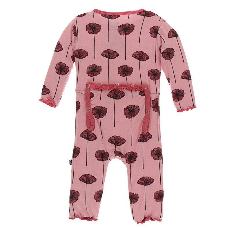 Kickee Pants - Kickee Pants Print Muffin Ruffle Coverall with Zipper in Strawberry Poppies - Little Miss Muffin Children & Home