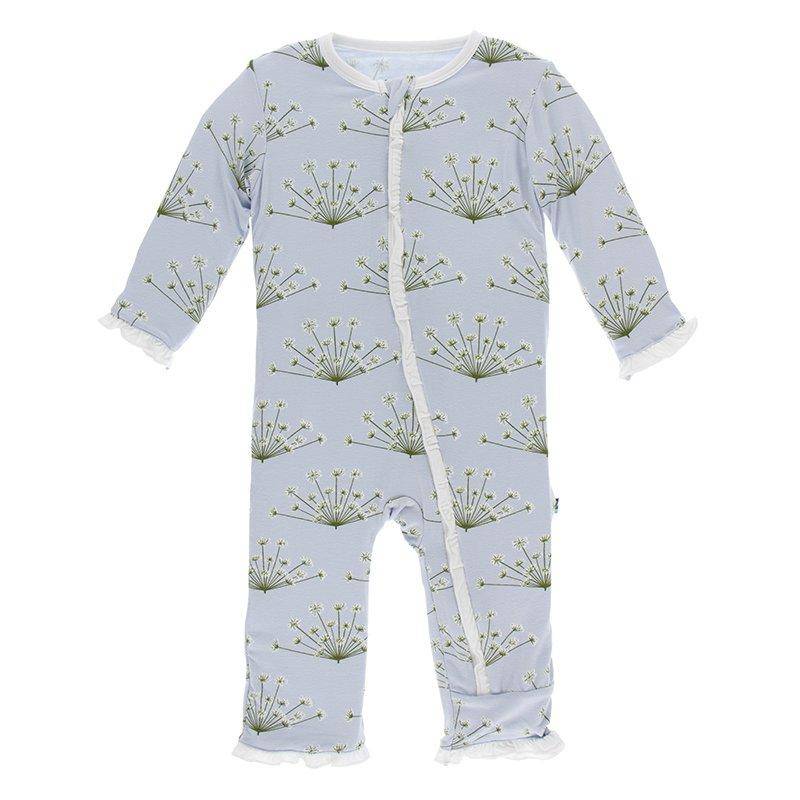 Kickee Pants - Kickee Pants Print Classic Ruffle Coverall with Zipper in Dew Dill - Little Miss Muffin Children & Home
