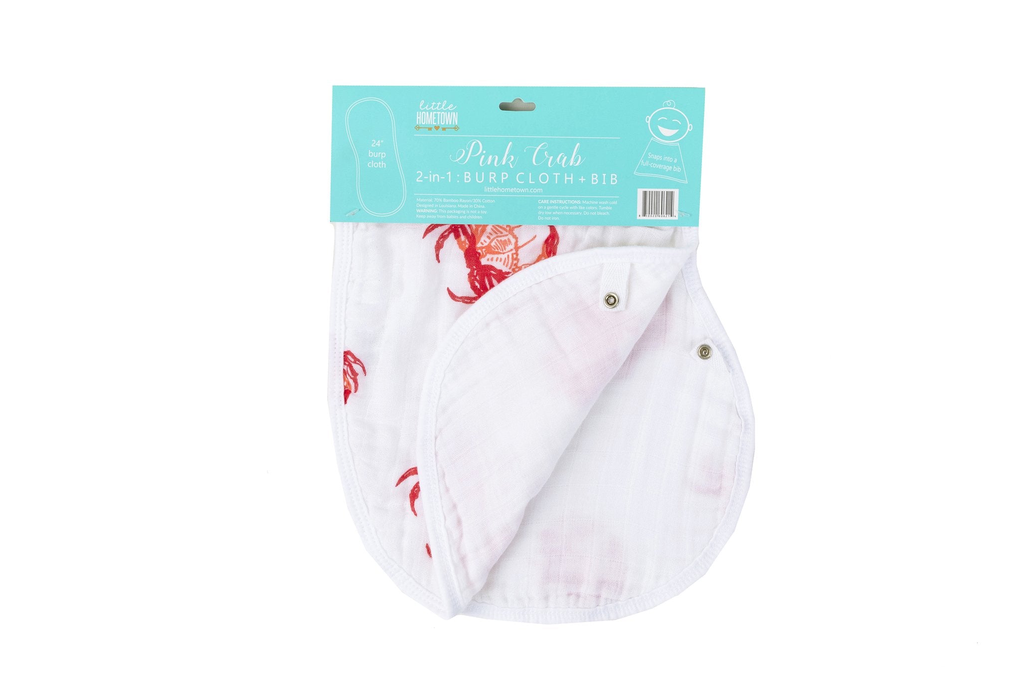 Little Hometown Little Hometown Pink Crab 2-in-1 Burp Cloth and Bib - Little Miss Muffin Children & Home