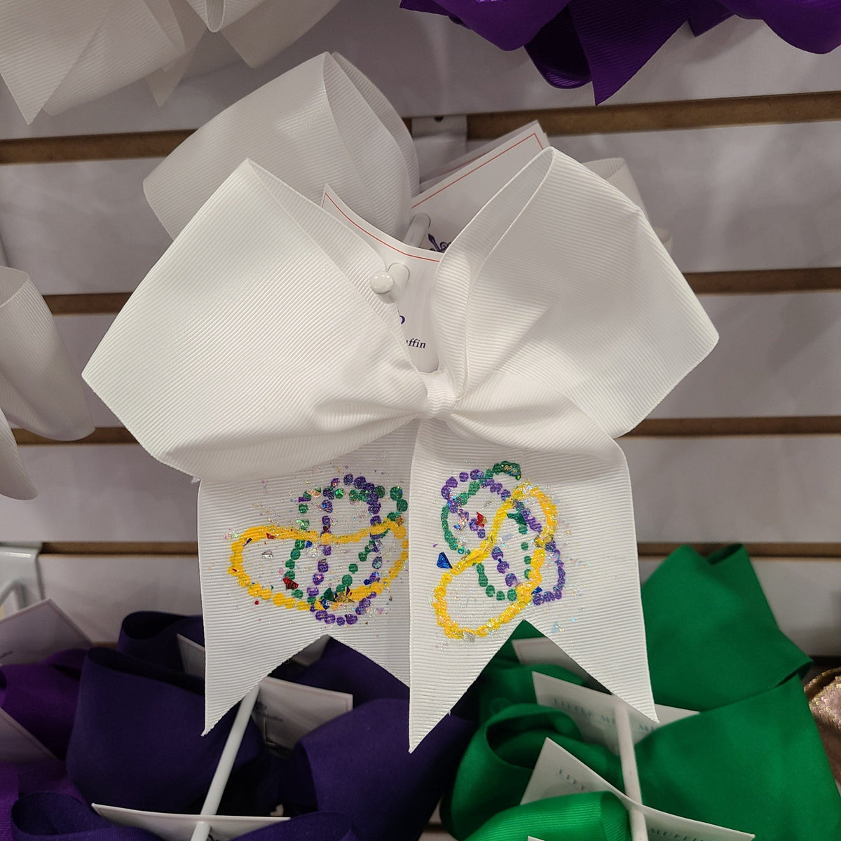 Heidi Davis Heidi Davis Mardi Gras Hand Painted Beads Ponytail Bow - Little Miss Muffin Children & Home