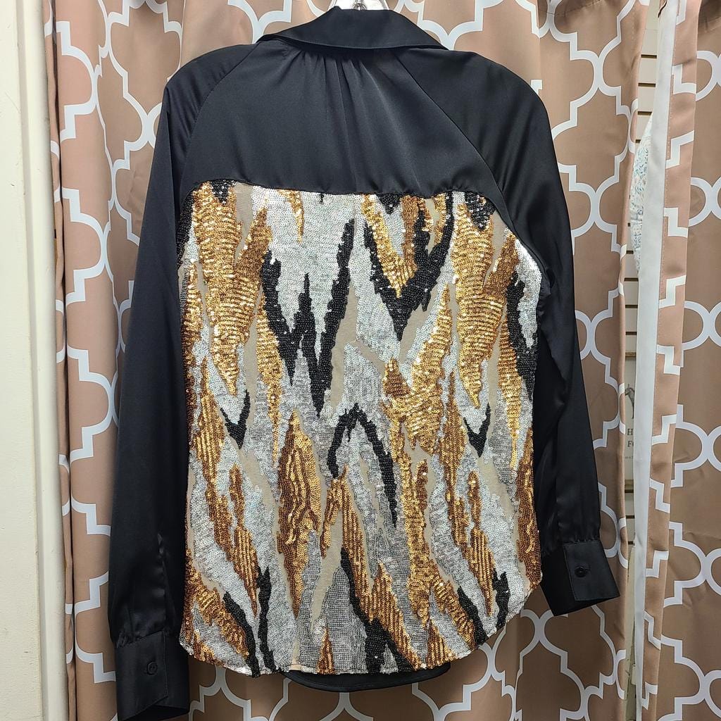 Hi Gorgeous Nicole Shirt Black With Metallic Sequin Back - Little Miss Muffin Children & Home