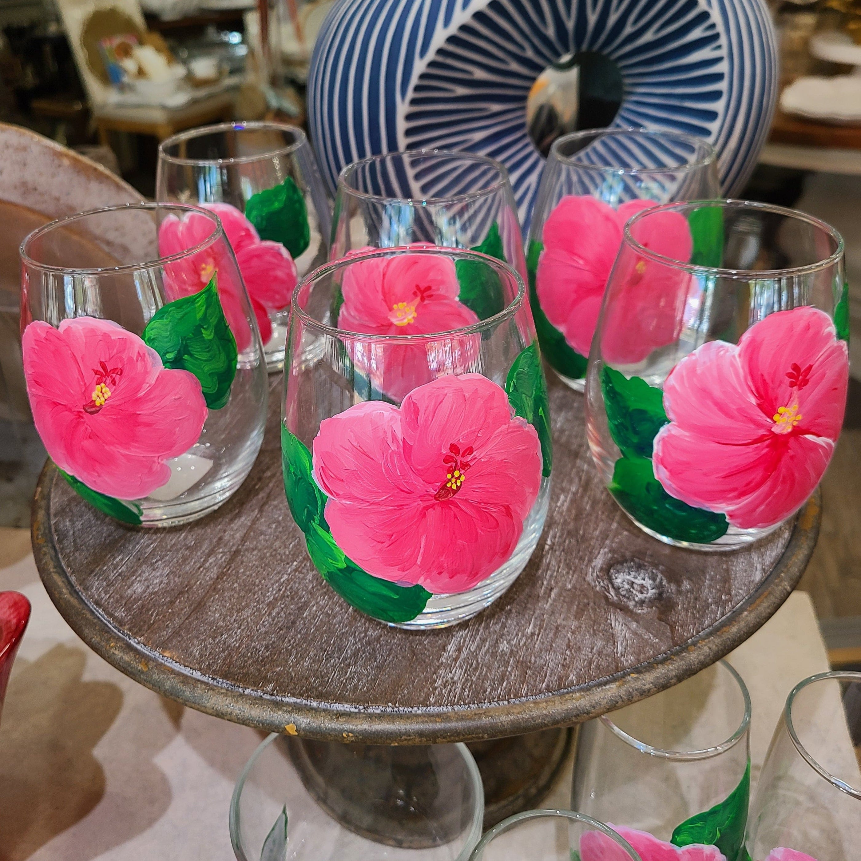 Michelle's Art Box Michelle's Art Box Hibiscus Stemless Wine Glass - Little Miss Muffin Children & Home