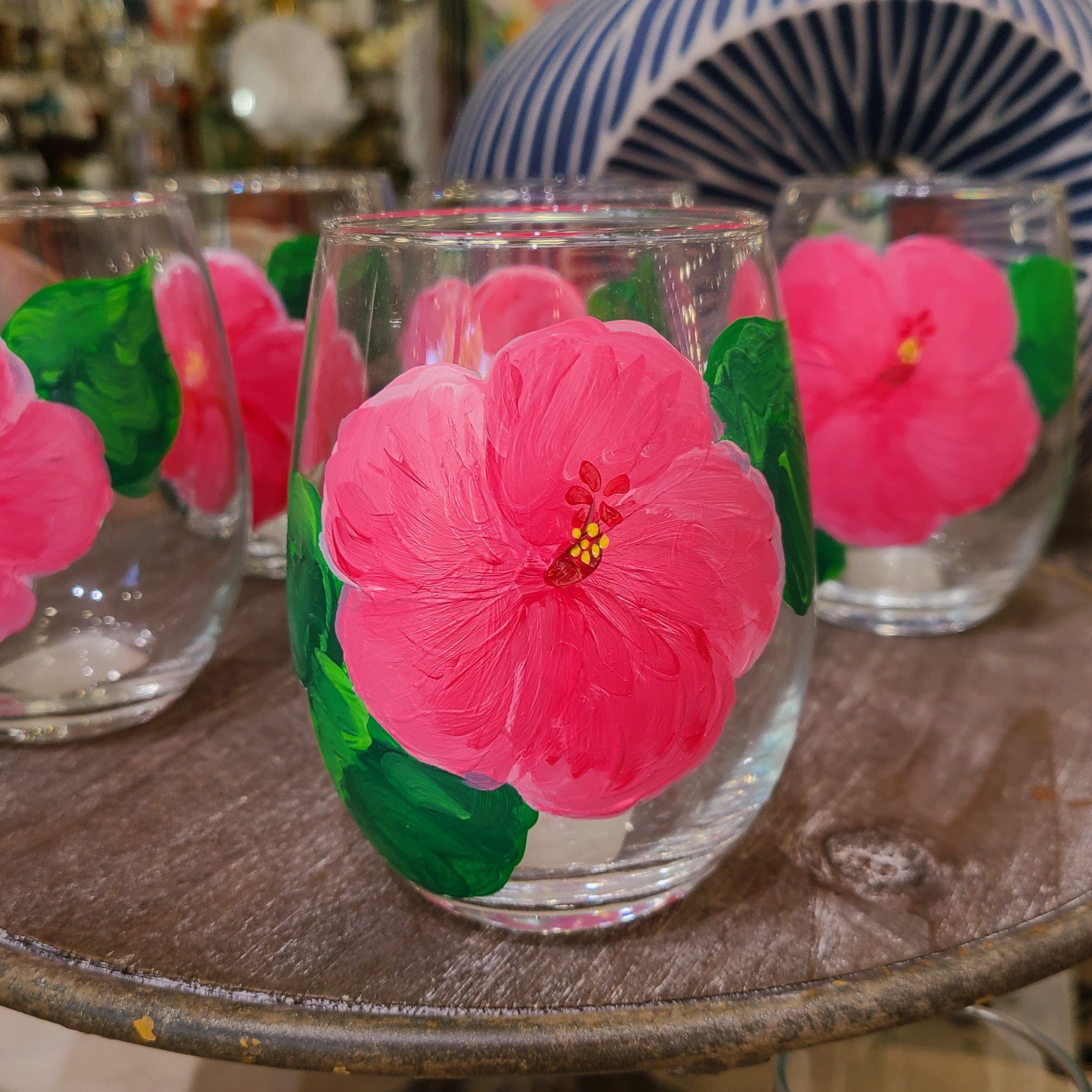 Michelle's Art Box Michelle's Art Box Hibiscus Stemless Wine Glass - Little Miss Muffin Children & Home