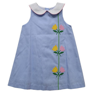 Vive La Fete Vive La Fete Light Blue Tulips Applique Pique Dress - Little Miss Muffin Children & Home