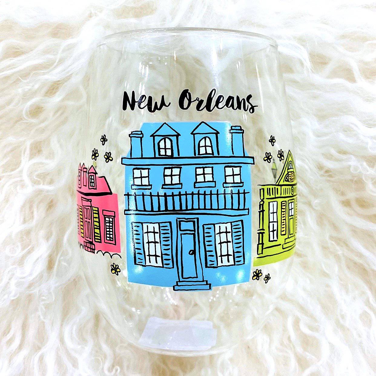 The Parish Line - The Parish Line "Creole Cottages" Stemless Wine Glass - Little Miss Muffin Children & Home