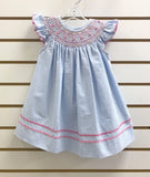 Vive La Fete - Vive La Fete Floral Smocked Light Blue Check Seersucker Bishop Dress - Little Miss Muffin Children & Home