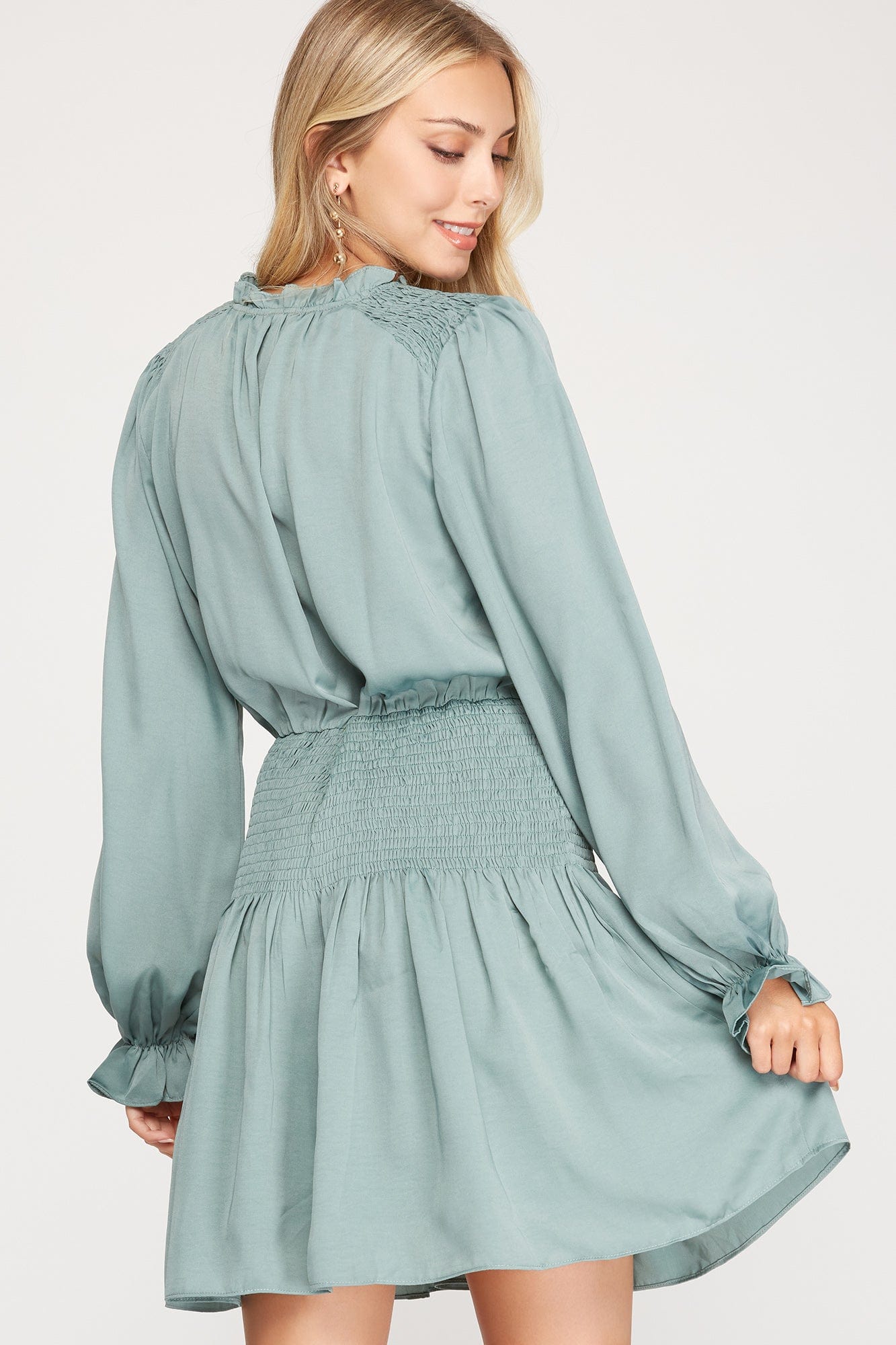 She & Sky She & Sky Long Sleeve Woven Smocked Dress - Little Miss Muffin Children & Home