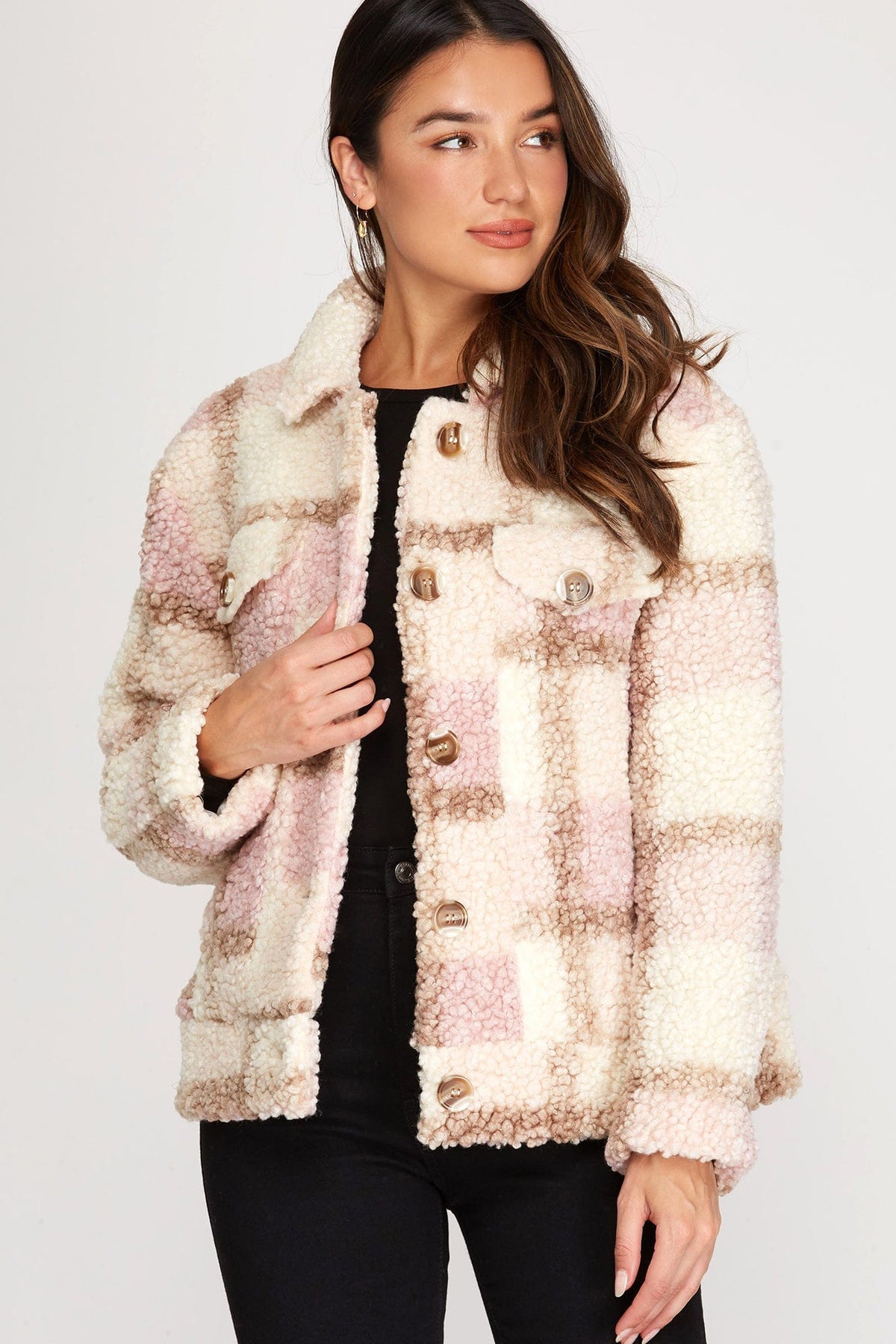 She & Sky She & Sky Checkered Shearling Jacket - Little Miss Muffin Children & Home