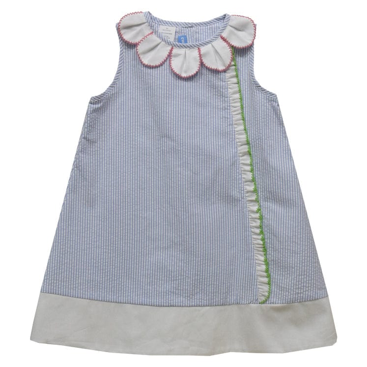 Vive La Fete Vive La Fete Blue Petal Stripe Seersucker Dress - Little Miss Muffin Children & Home