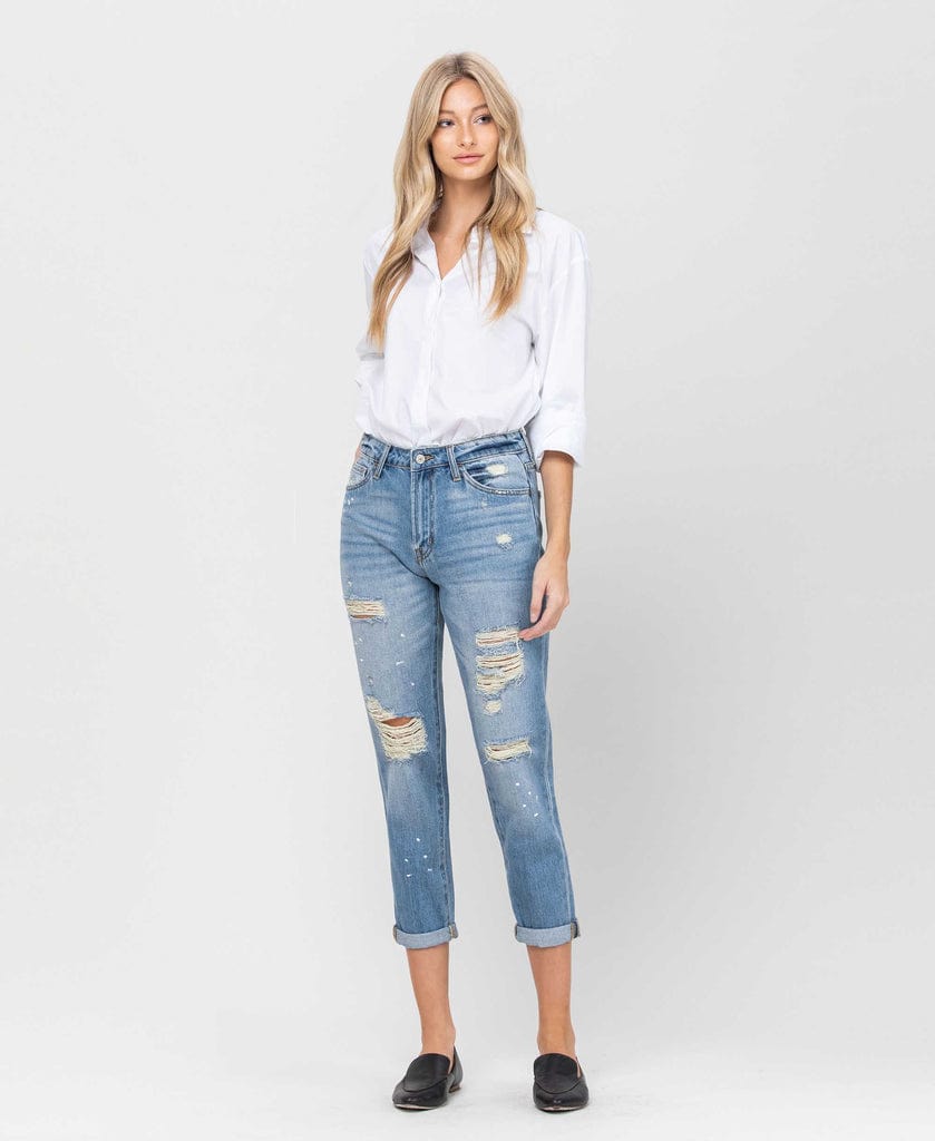 Vervet Vervet Distressed Paint Splatter Boyfit Jean - Little Miss Muffin Children & Home