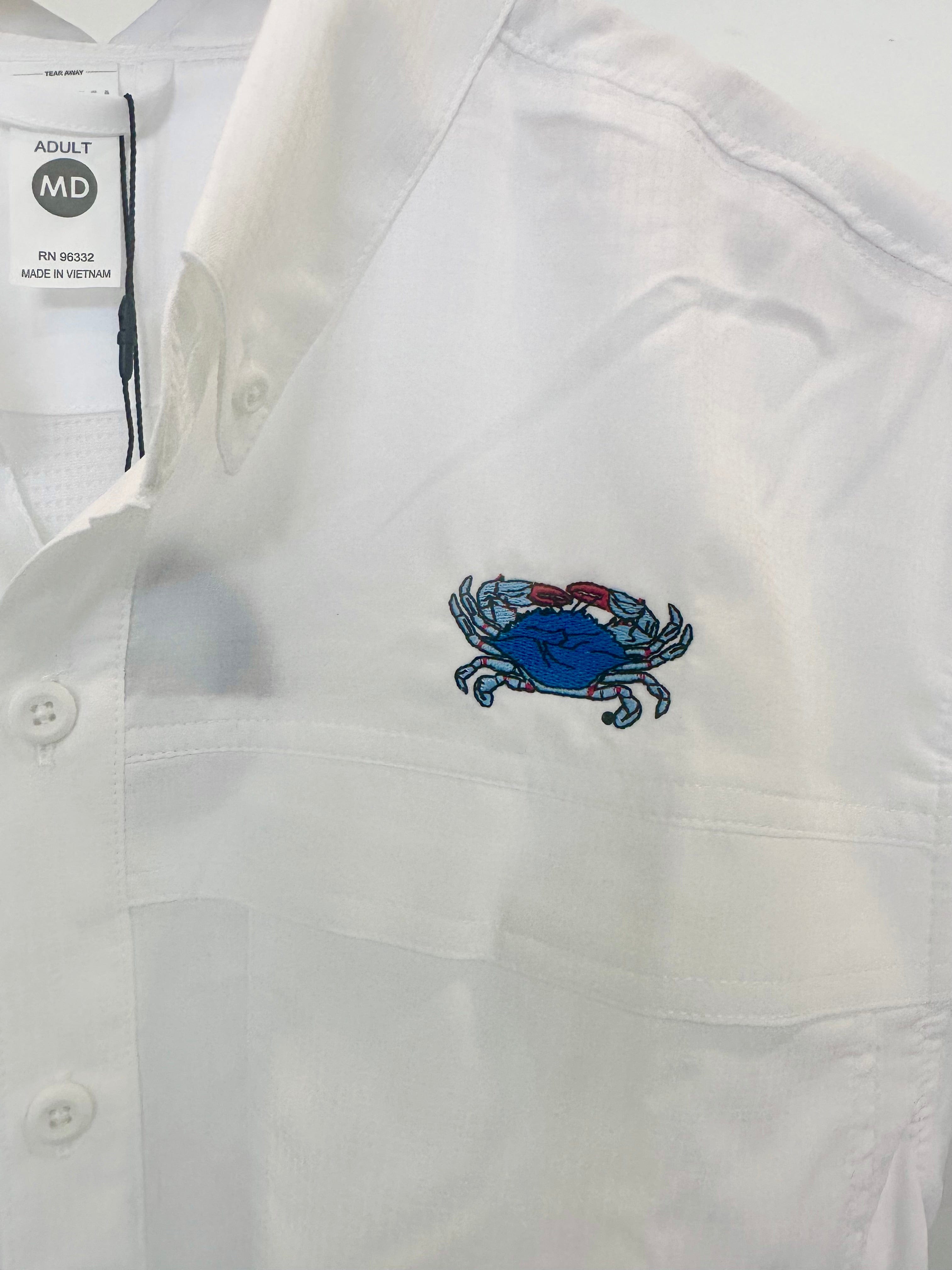 WHEREable Art Blue Crab Fishing Shirt White / XXL
