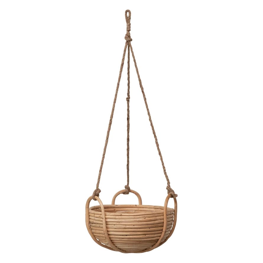 bloomingville hanging planter Bloomingville Rattan & Jute Rope Hanging Basket