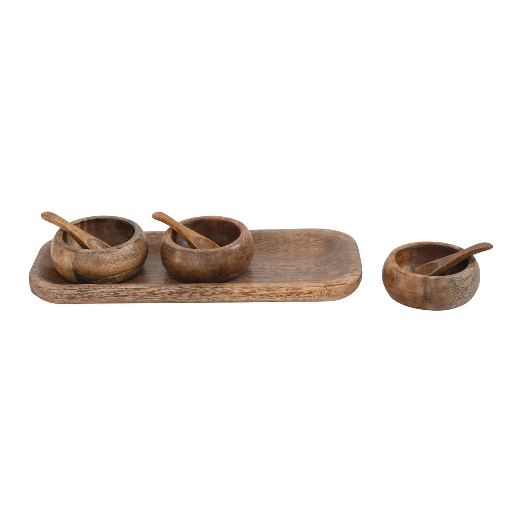 Bloomingville Bloomingville Mango Wood tray with 3 Bowls and Spoons - Little Miss Muffin Children & Home