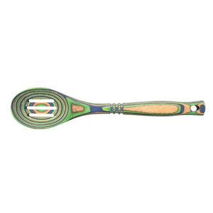 Island Bamboo 12" Peacock Pakka Wood Slotted Spoon green blue