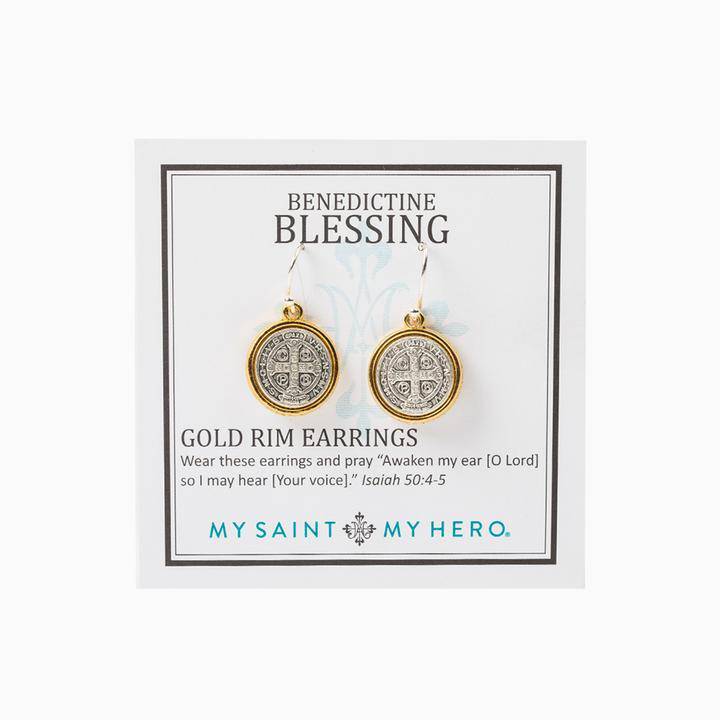 My Saint My Hero - My Saint My Hero Benedictine Blessing Gold Rim Earrings - Little Miss Muffin Children & Home