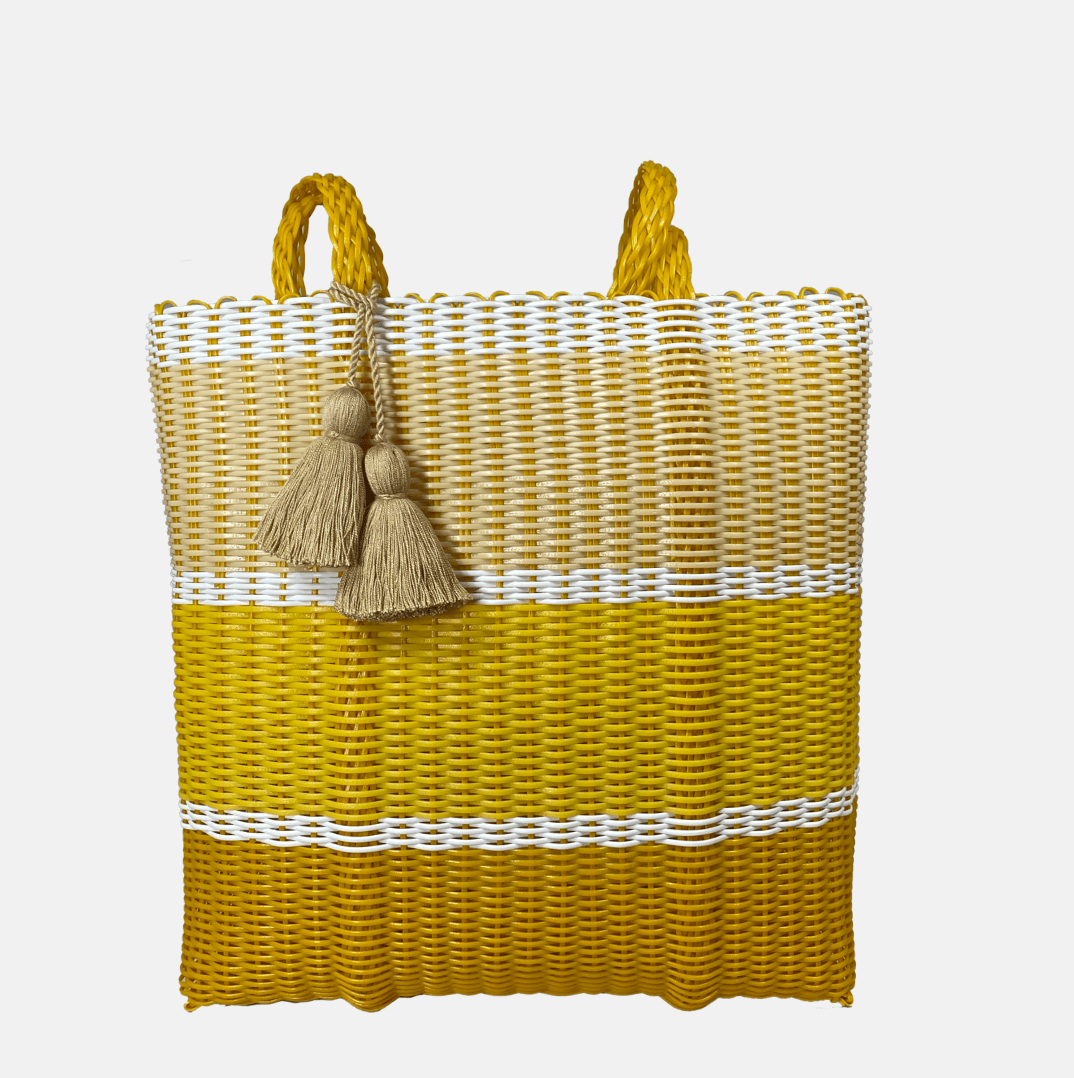 IXOQ IXOQ Cesta Hand Woven Yellow & White Large Tote Bag - Little Miss Muffin Children & Home
