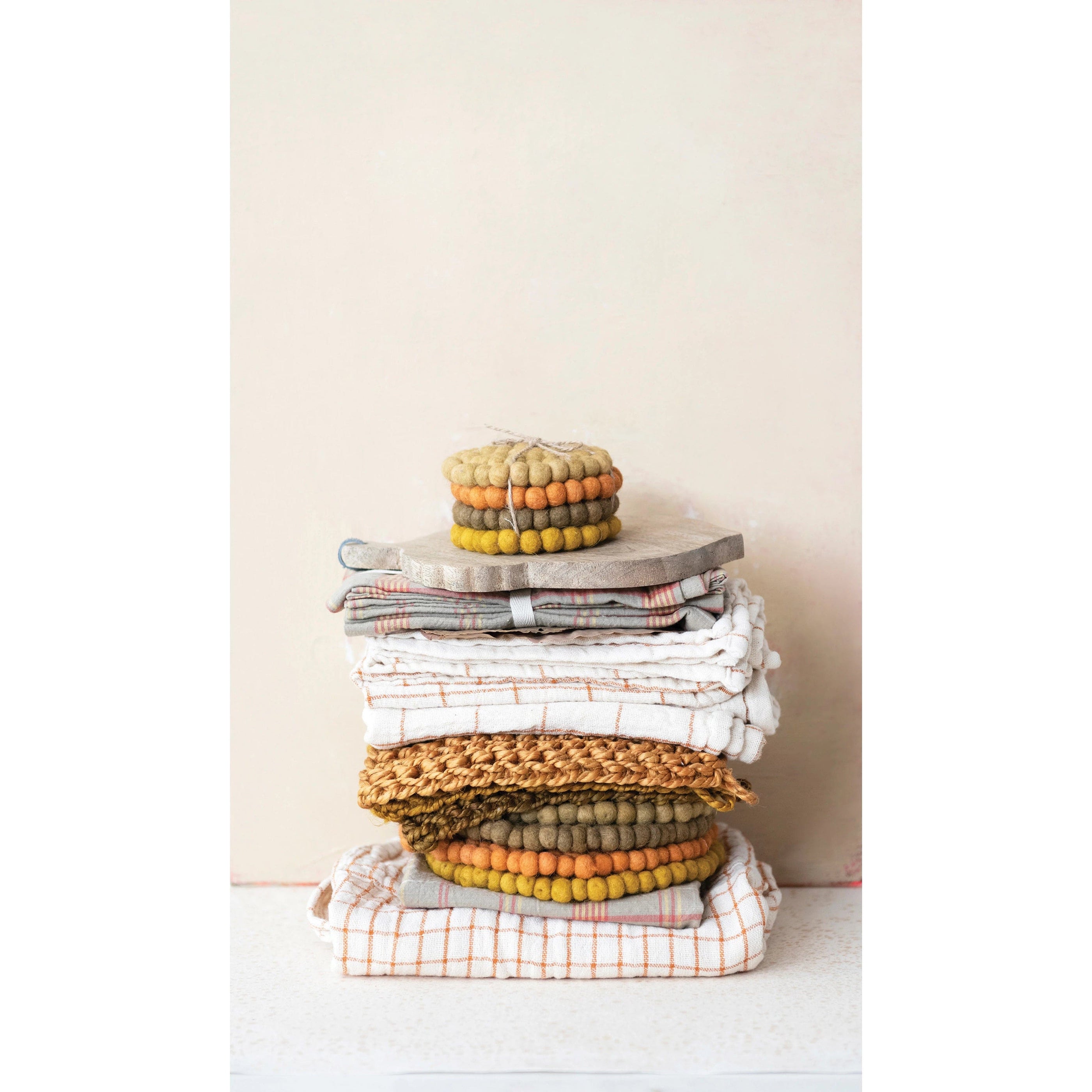 CCO - Creative Co-op Creative Co-op Handmade Wool Felt Ball Coasters Set of 4 - Little Miss Muffin Children & Home