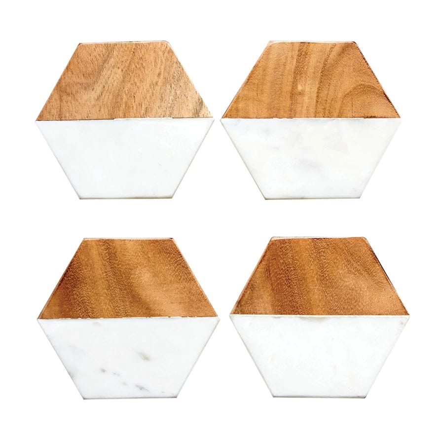 Creative Co-op Creative Co-op Marble & Wood Hexagon Coaster Set - Little Miss Muffin Children & Home
