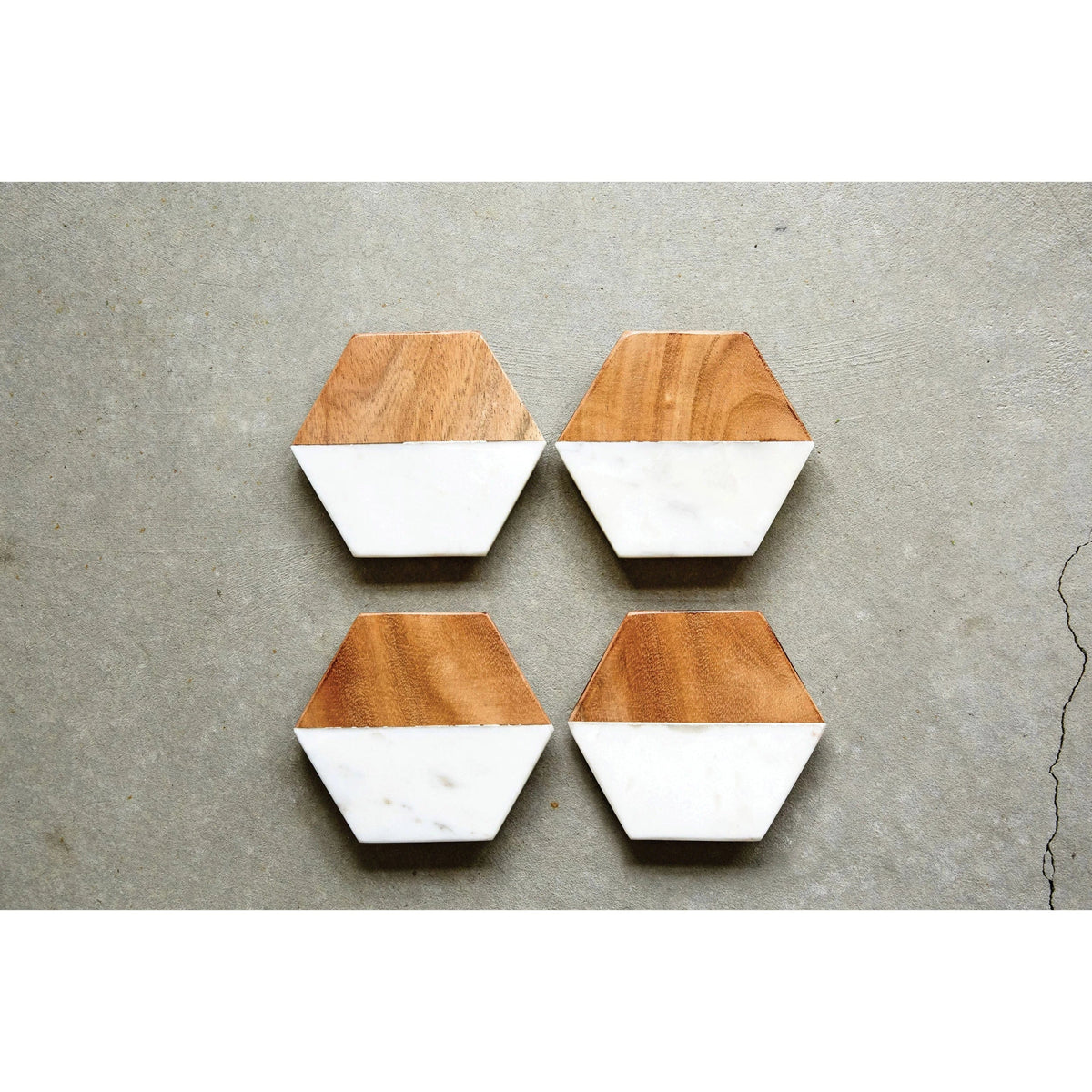 Creative Co-op Creative Co-op Marble & Wood Hexagon Coaster Set - Little Miss Muffin Children & Home
