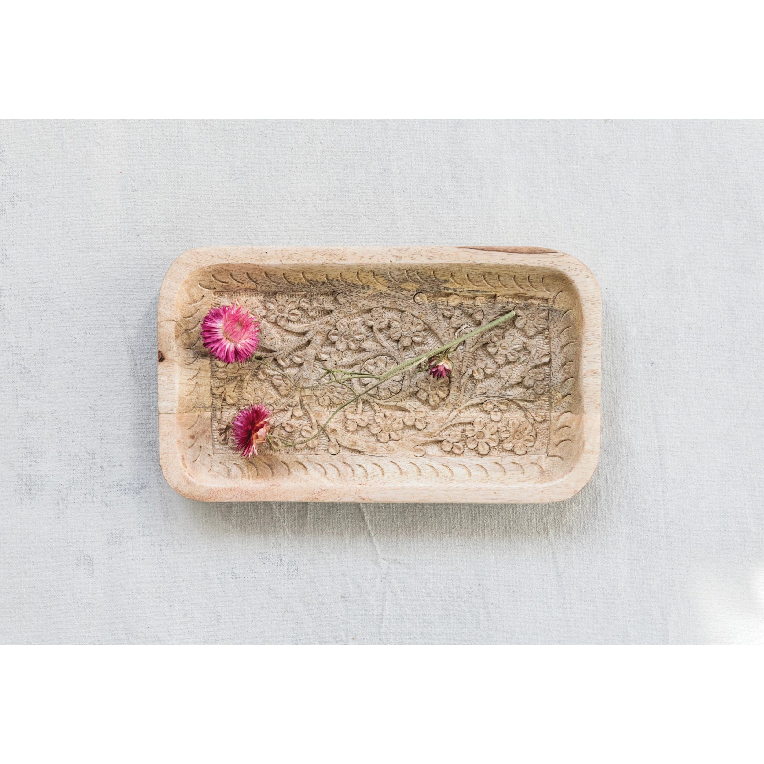 Creative Co-Op Creative Co-Op Hand-Carved Mango Wood Tray 10"x6" - Little Miss Muffin Children & Home