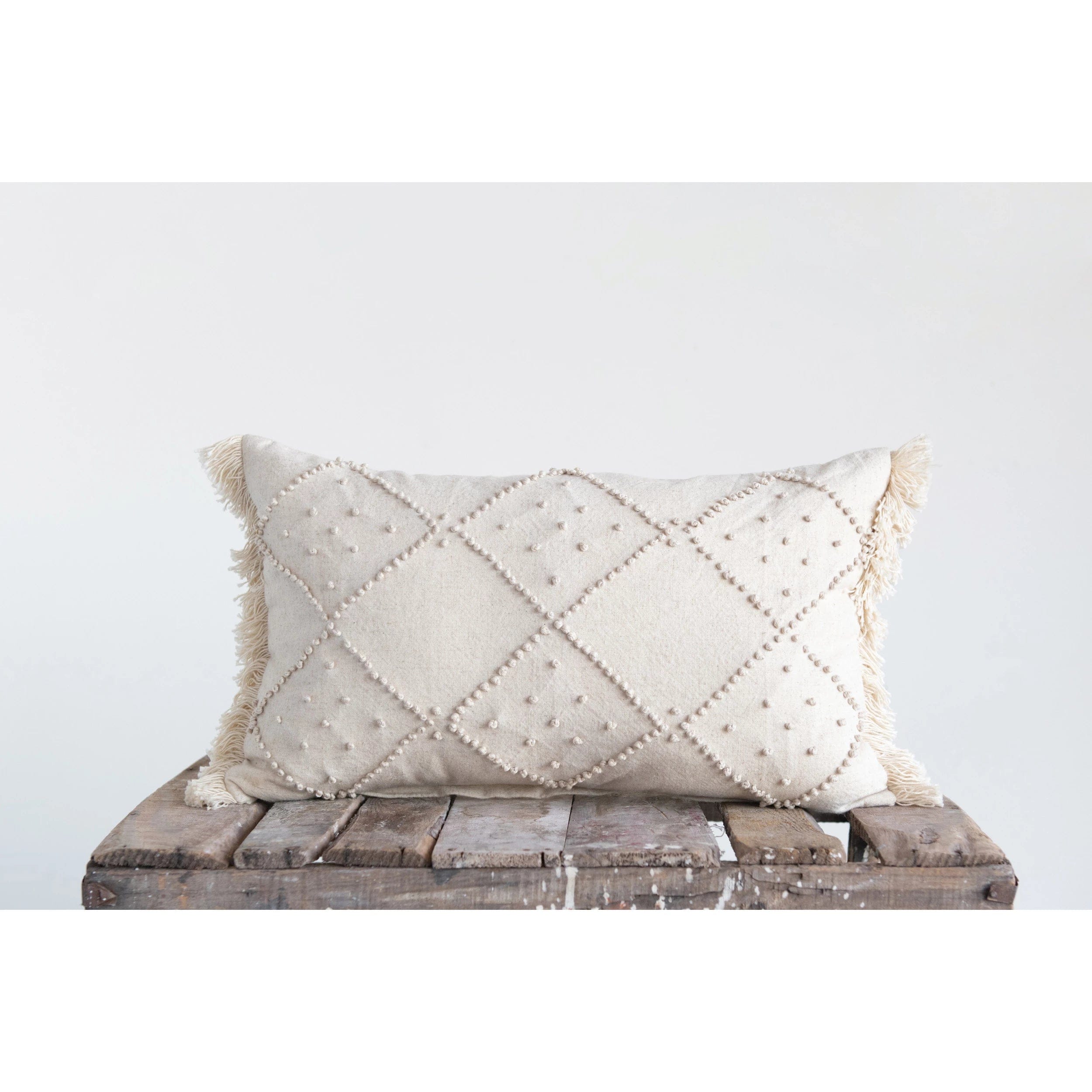 Creative Co-op Creative Co-op Lumbar Pillow with French Knots & Fringe - Little Miss Muffin Children & Home