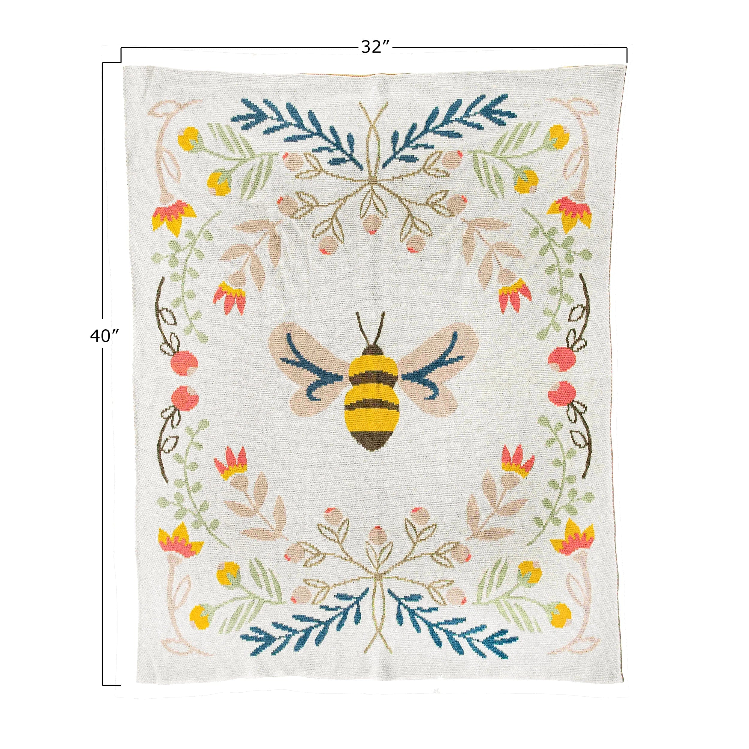 Creative Co-Op Creative Co-Op Cotton Knit Baby Blanket with Bee - Little Miss Muffin Children & Home
