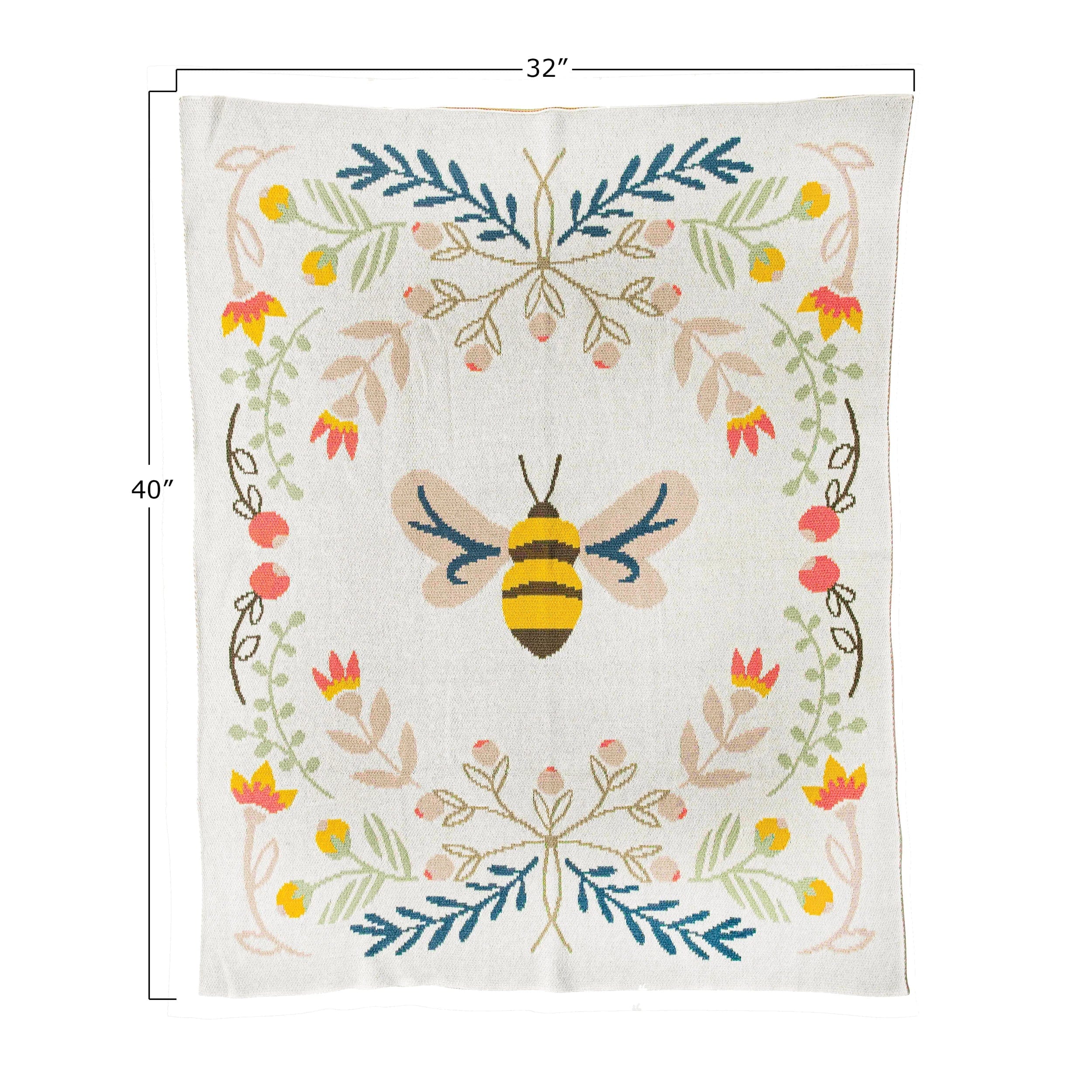 Creative Co-Op Creative Co-Op Cotton Knit Baby Blanket with Bee - Little Miss Muffin Children & Home