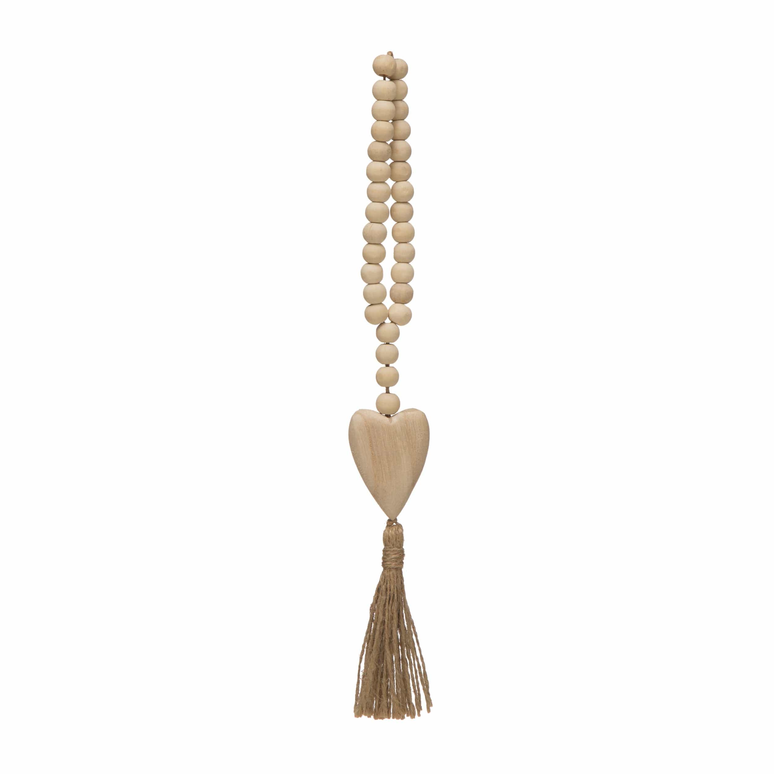Creative Co-op Creative Co-op Wood Beads Garland wHeart Icon & Jute Tassel - Little Miss Muffin Children & Home