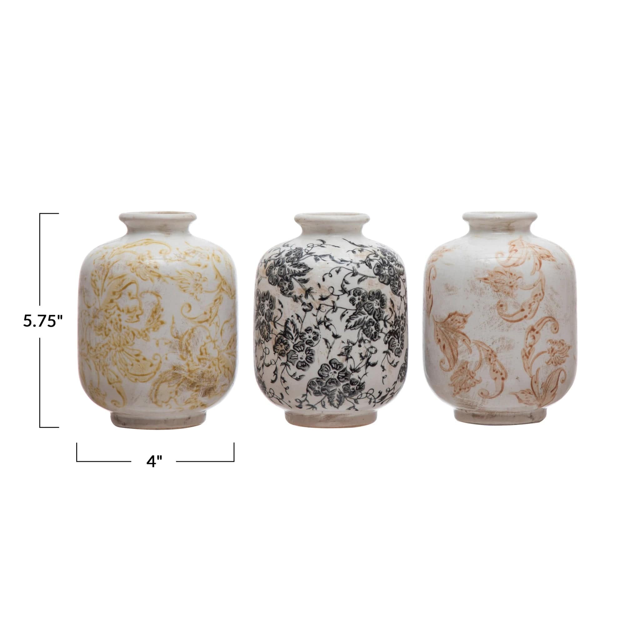 Creative Co-op Creative Co-op Terra-cotta Vase with Transferware Pattern - Little Miss Muffin Children & Home