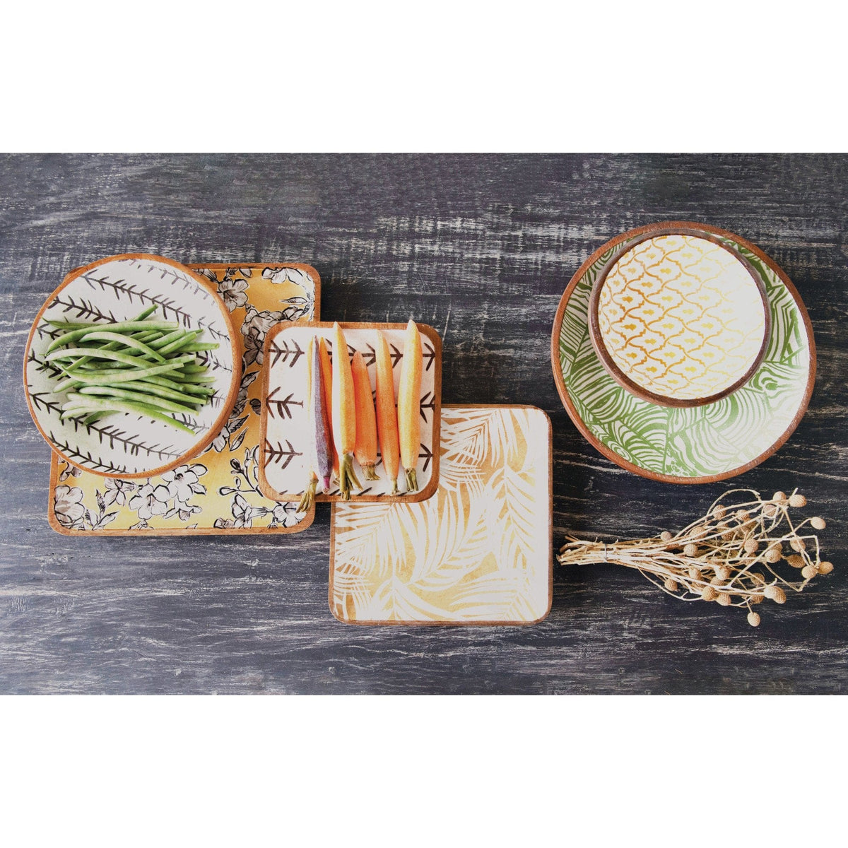 Creative Co-op Creative Co-op Patterned Medium Acacia Wood Bowl - Little Miss Muffin Children & Home