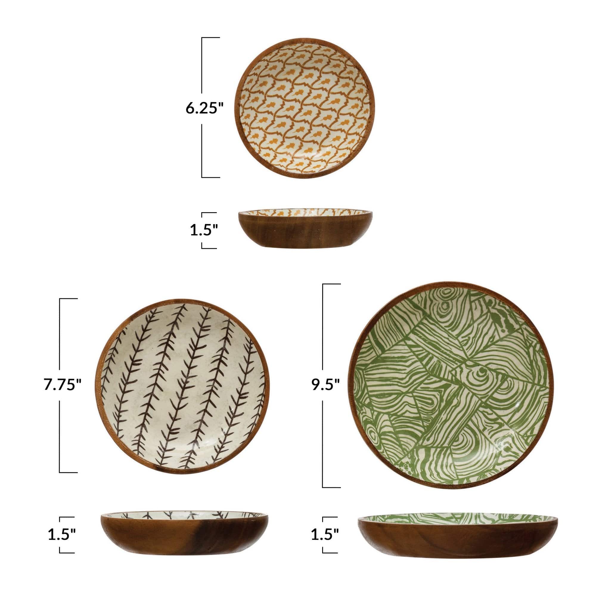 Creative Co-op Creative Co-op Patterned Medium Acacia Wood Bowl - Little Miss Muffin Children & Home