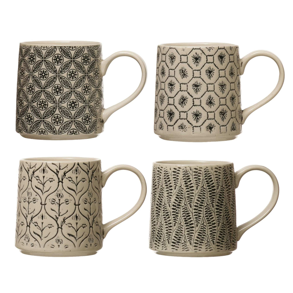 Creative Co-op Creative Co-op Stoneware Hand-Stamped Patterned Mug - Little Miss Muffin Children & Home