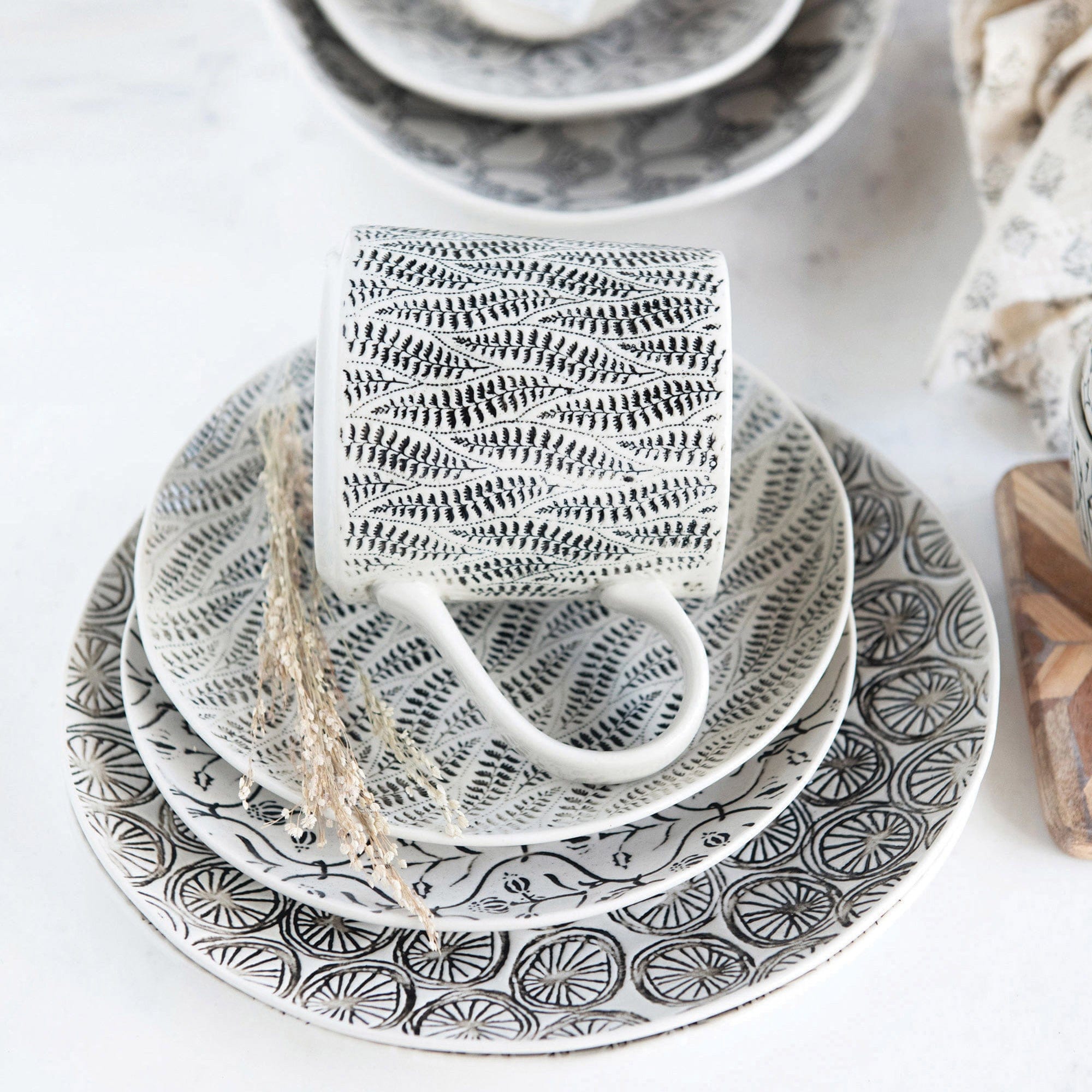 Creative Co-op Creative Co-op Stoneware Hand-Stamped Patterned Mug - Little Miss Muffin Children & Home